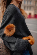 Oversized Wool Cardigan with Fox Fur