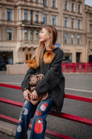 Oversized Wool Cardigan with Fox Fur