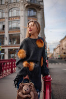 Oversized Wool Cardigan with Fox Fur