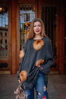 Oversized Wool Cardigan with Fox Fur