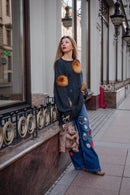 Oversized Wool Cardigan with Fox Fur