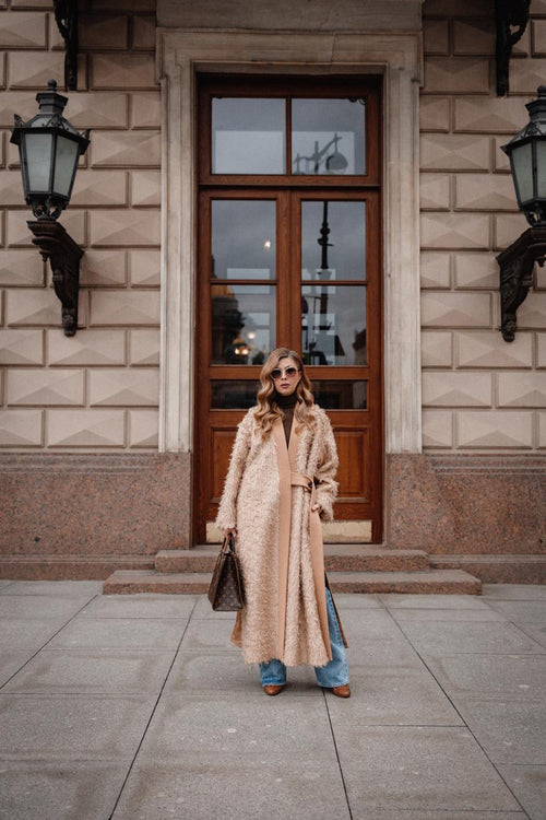 Beige Designer Wool Coat