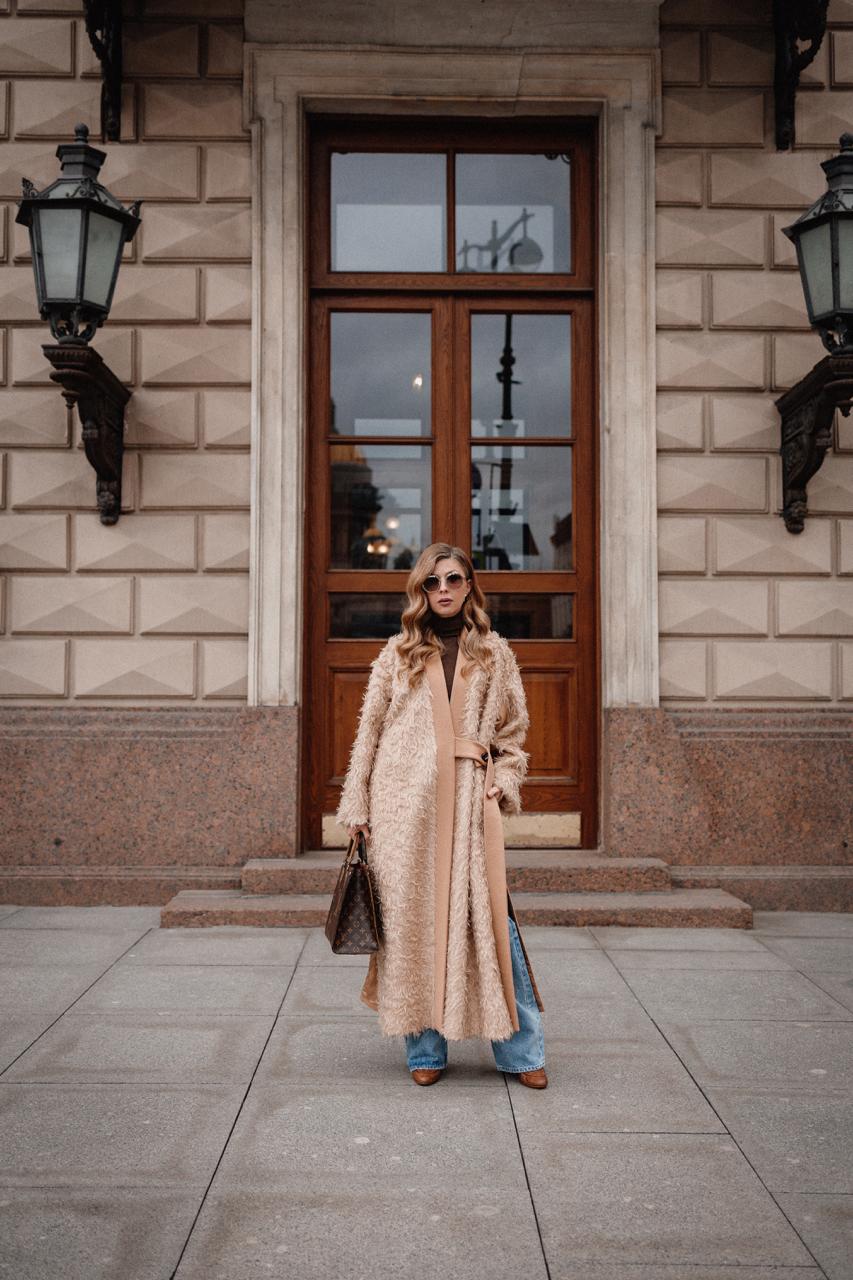 Beige Designer Wool Coat