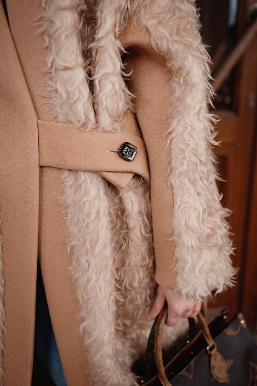 Beige Designer Wool Coat