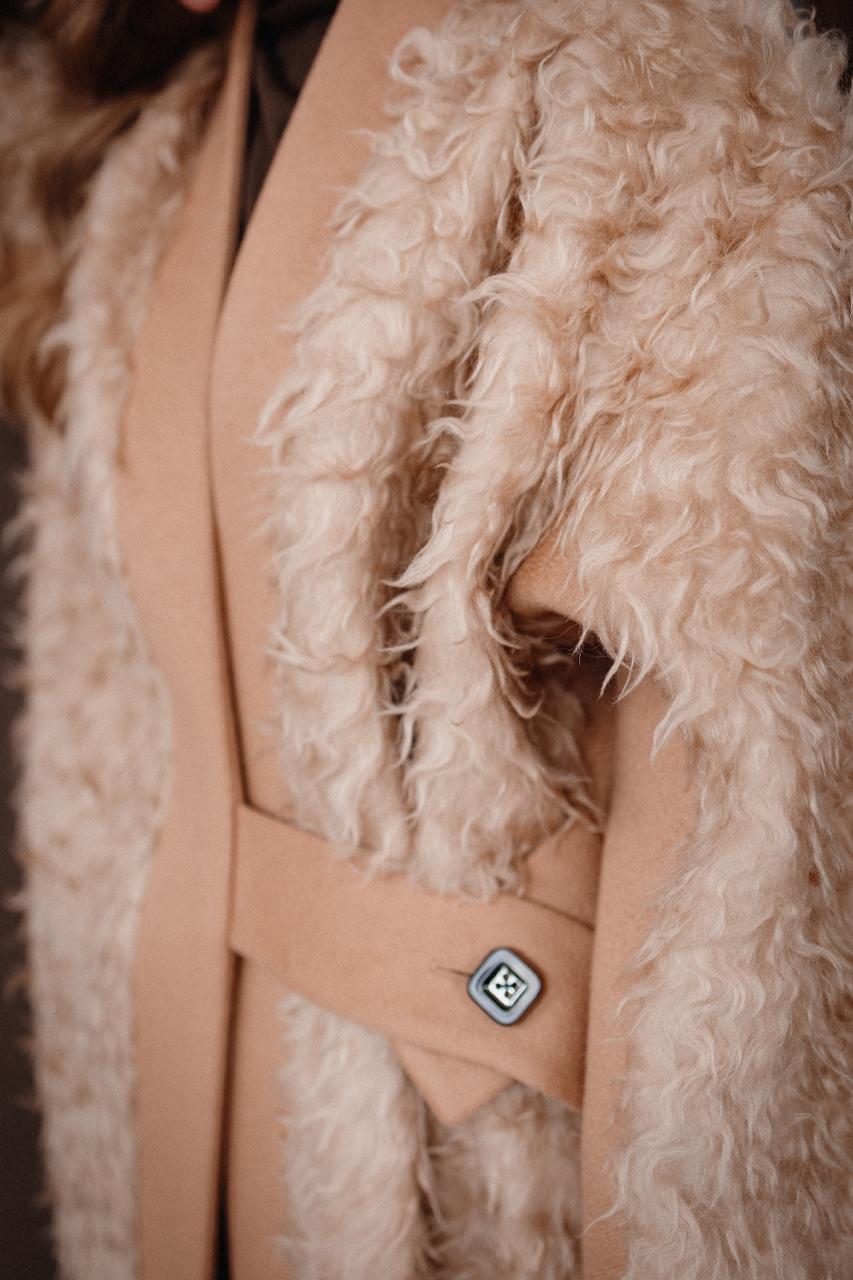 Beige Designer Wool Coat