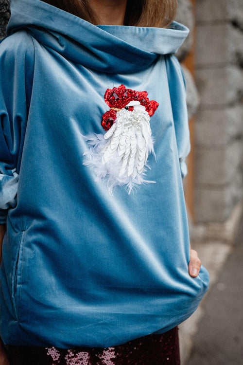 Handmade Embroidered Cotton Velvet Hoodie