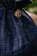 Navy Pleated Cotton Open-Back Top