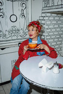 Red Polka Dot Jacket with Denim Details