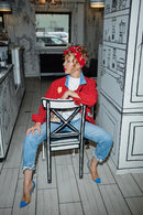 Red Polka Dot Jacket with Denim Details