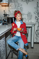 Red Polka Dot Jacket with Denim Details
