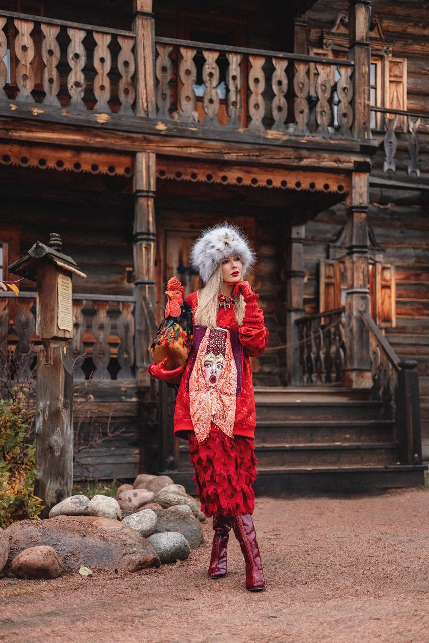 Red Hand-Embroidered Sweatshirt