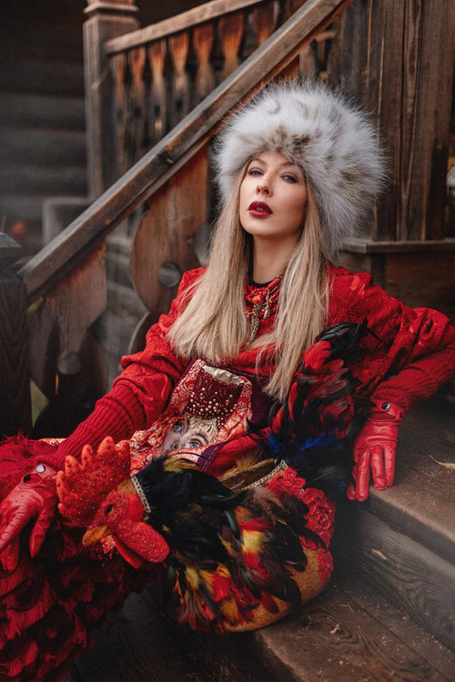 Red Hand-Embroidered Sweatshirt
