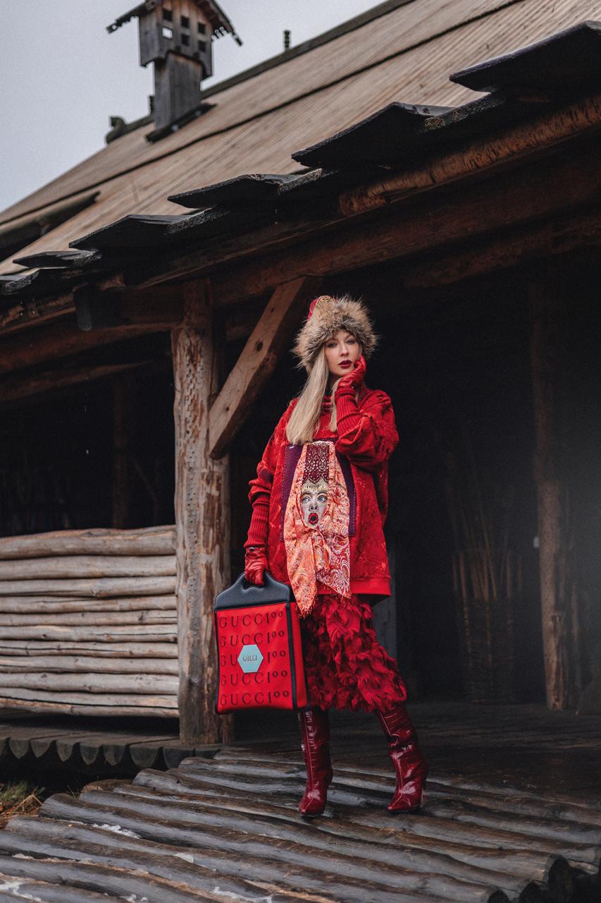 Red Hand-Embroidered Sweatshirt