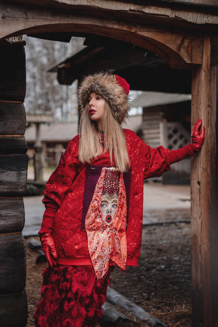 Red Hand-Embroidered Sweatshirt