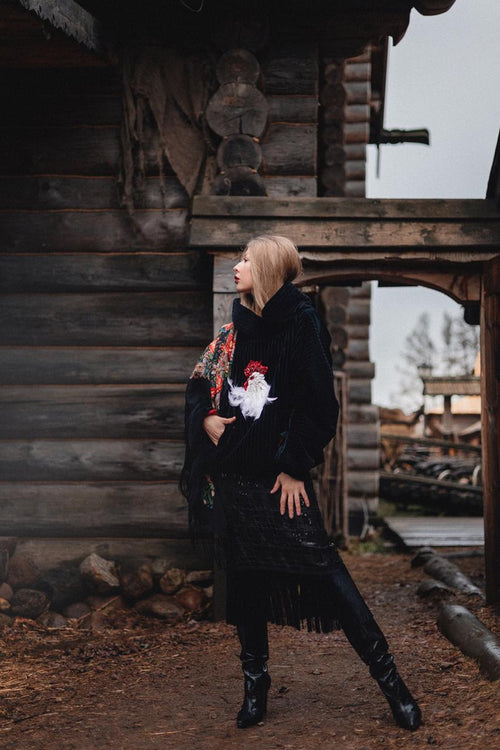 Black Velvet Hoodie with Hand Embroidery