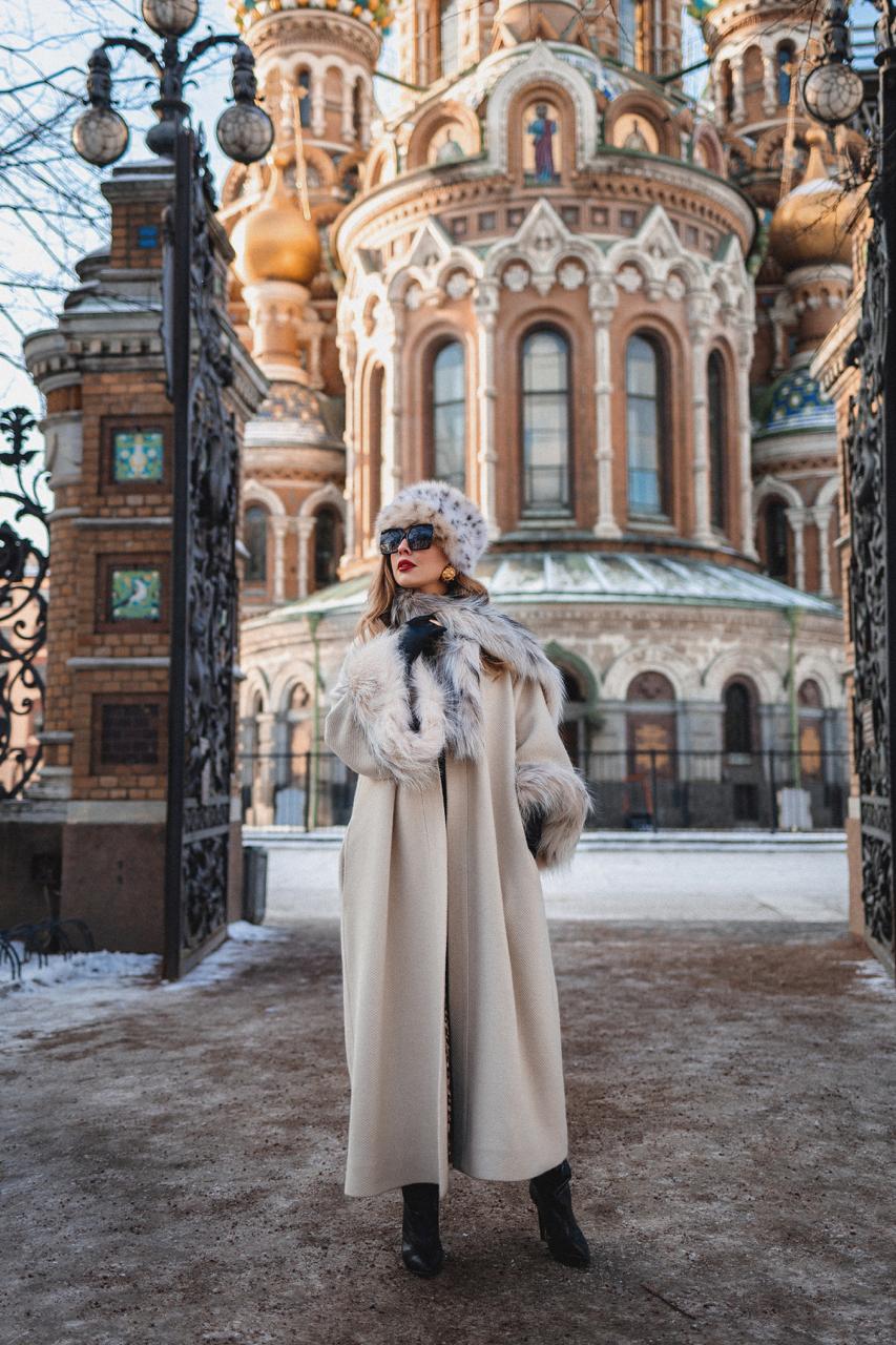 Ivory Cashmere Coat in Russian Style