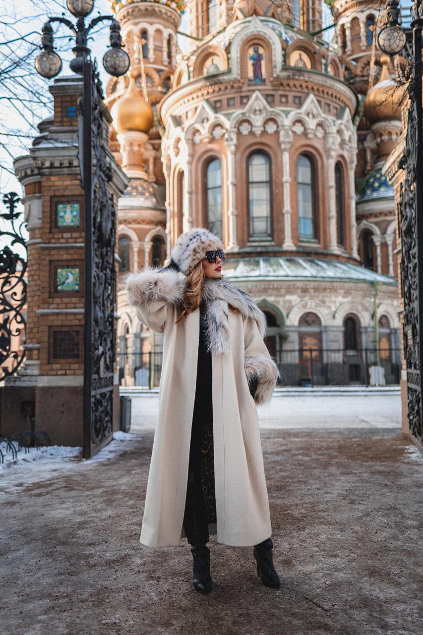 Ivory Cashmere Coat in Russian Style