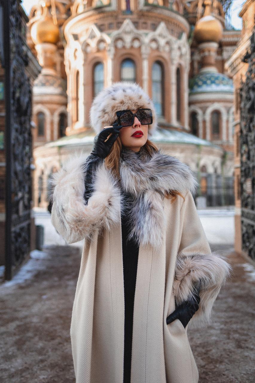 Ivory Cashmere Coat in Russian Style