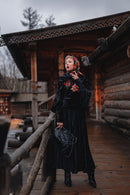 Black Velvet-Effect Sweatshirt and Draped Skirt Set