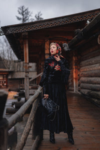 Black Velvet-Effect Sweatshirt and Draped Skirt Set