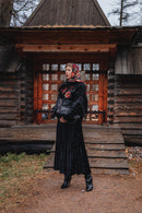 Black Velvet-Effect Sweatshirt and Draped Skirt Set
