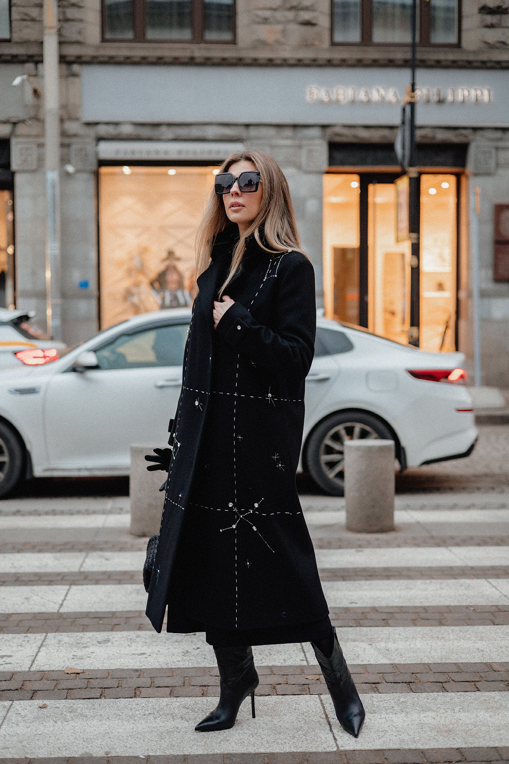 Hand-Embroidered Long Wool Coat