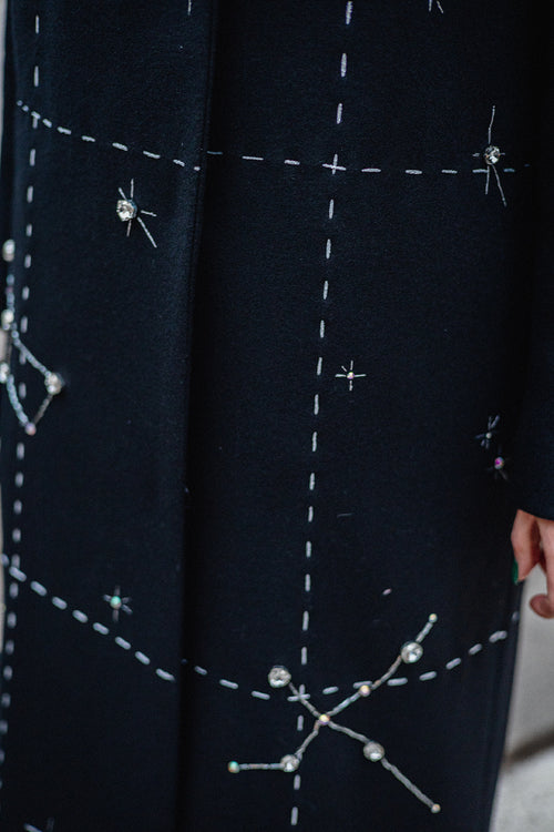 Hand-Embroidered Long Wool Coat