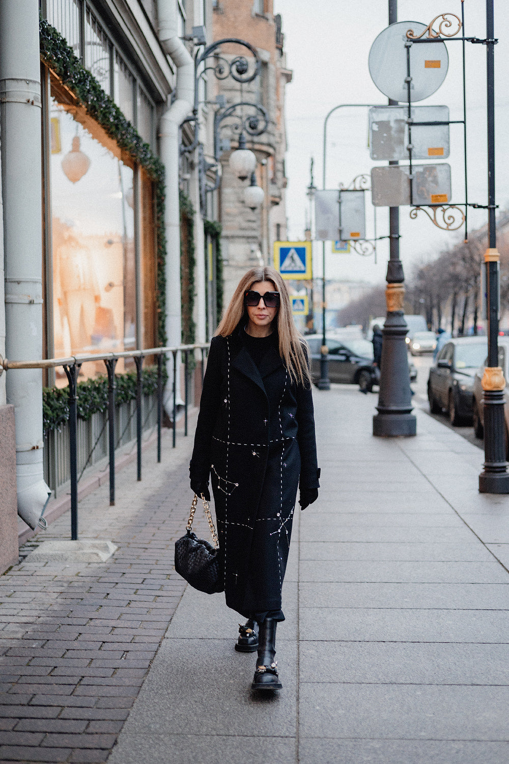 Hand-Embroidered Long Wool Coat
