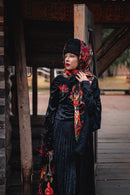 Black Velvet-Effect Sweatshirt and Draped Skirt Set