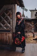Black Velvet-Effect Sweatshirt and Draped Skirt Set