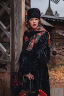 Black Velvet-Effect Sweatshirt and Draped Skirt Set