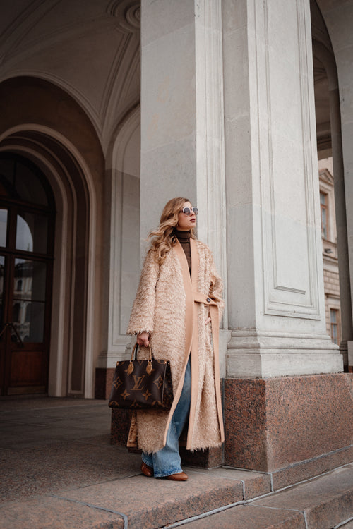 Beige Designer Wool Coat