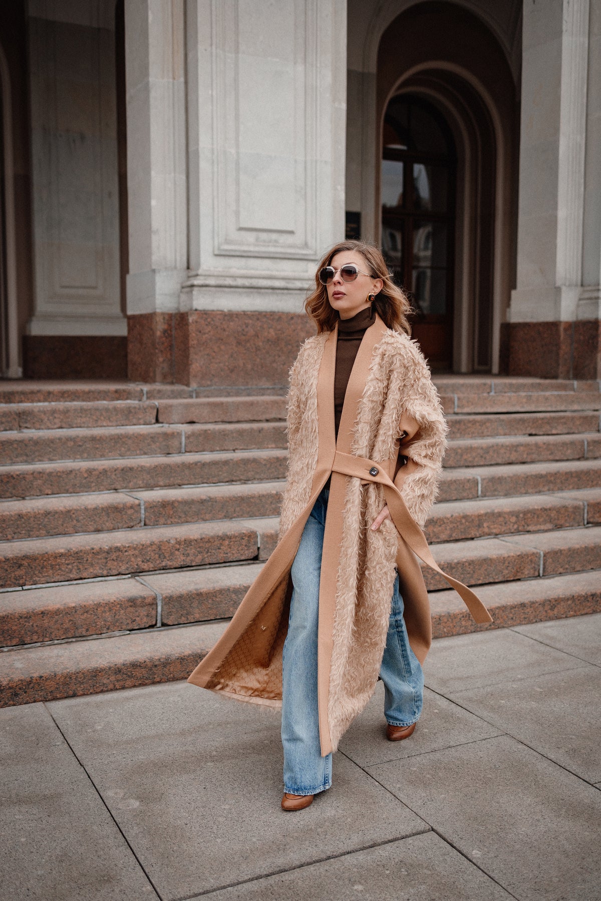 Beige Designer Wool Coat