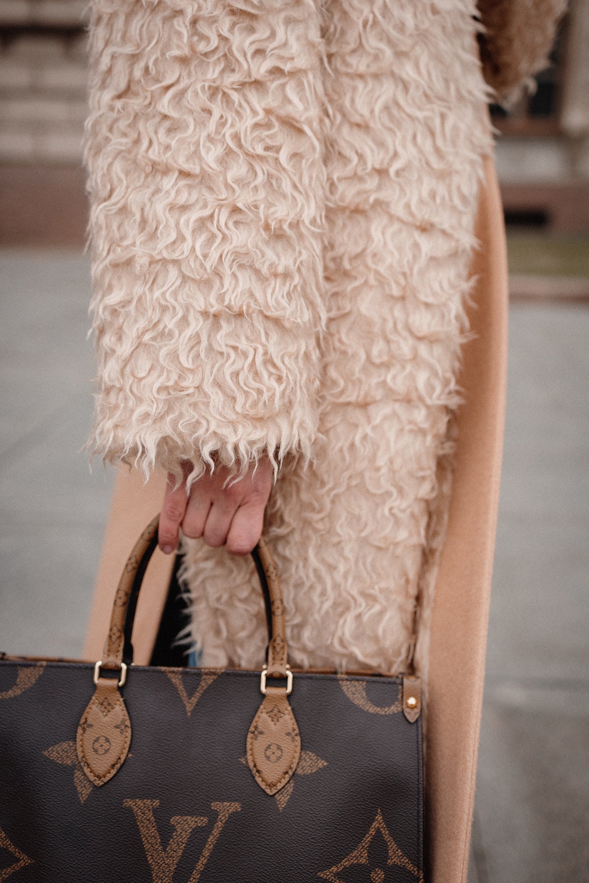 Beige Designer Wool Coat