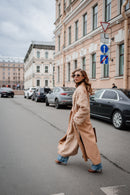 Beige Designer Wool Coat