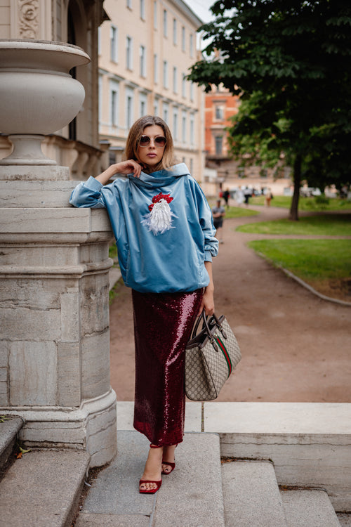 Handmade Embroidered Cotton Velvet Hoodie