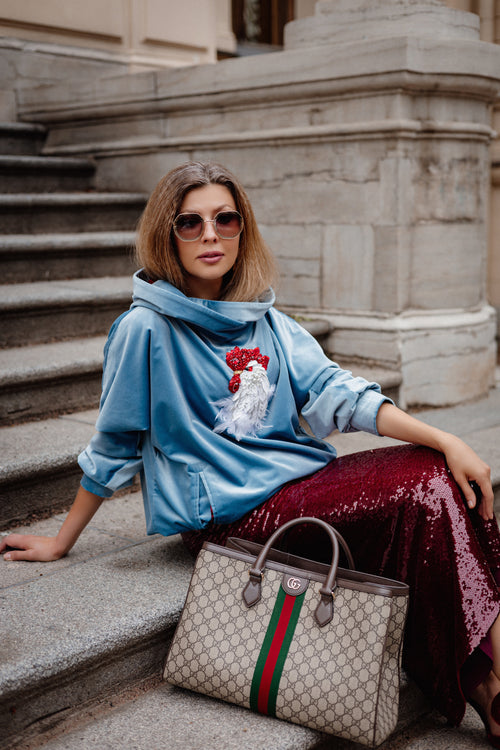 Handmade Embroidered Cotton Velvet Hoodie