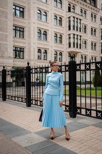 Light Blue Pleated Skirt and Top Set
