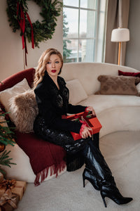 Black Cropped Wool Blazer with Hand Embroidery