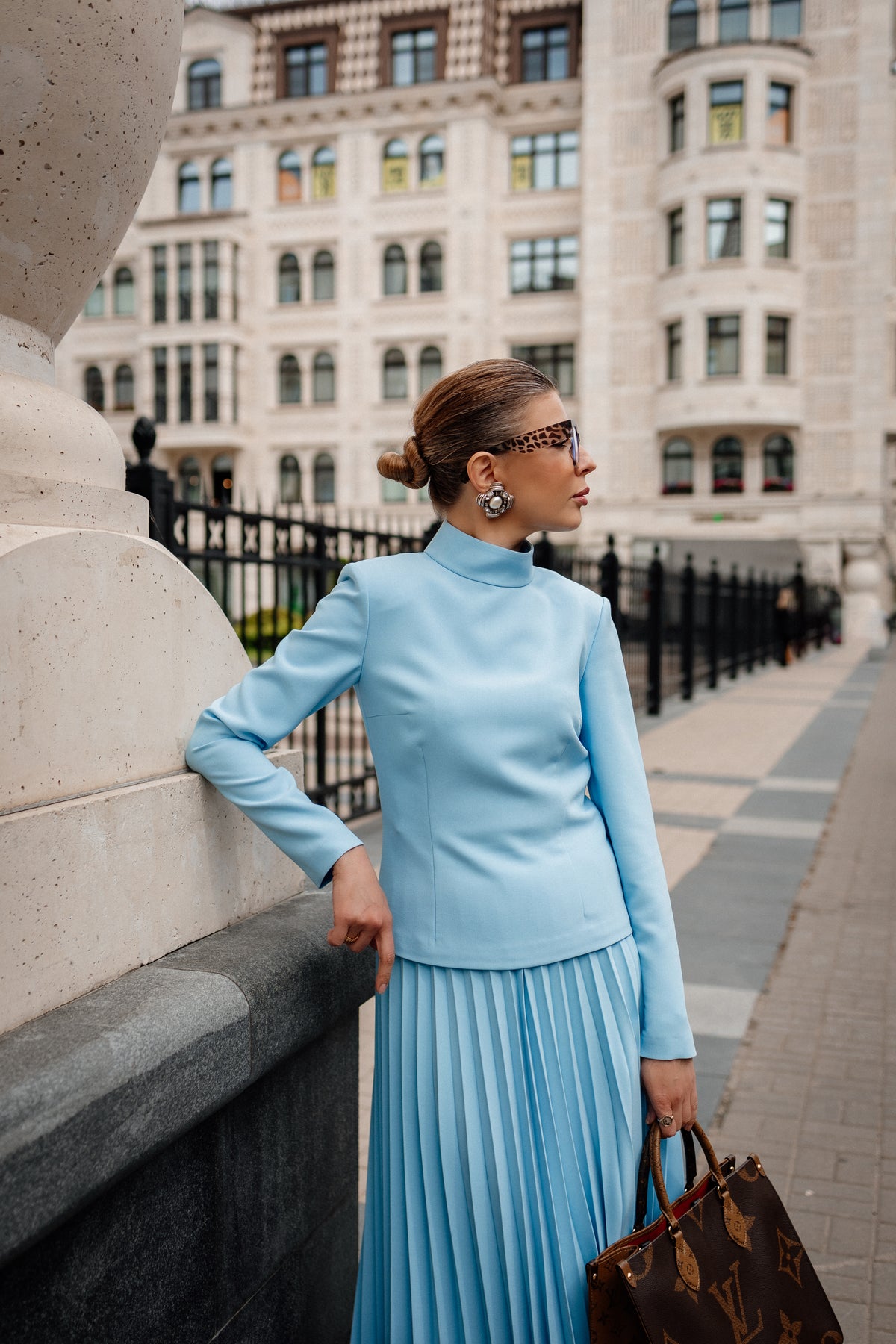 Light Blue Pleated Skirt and Top Set