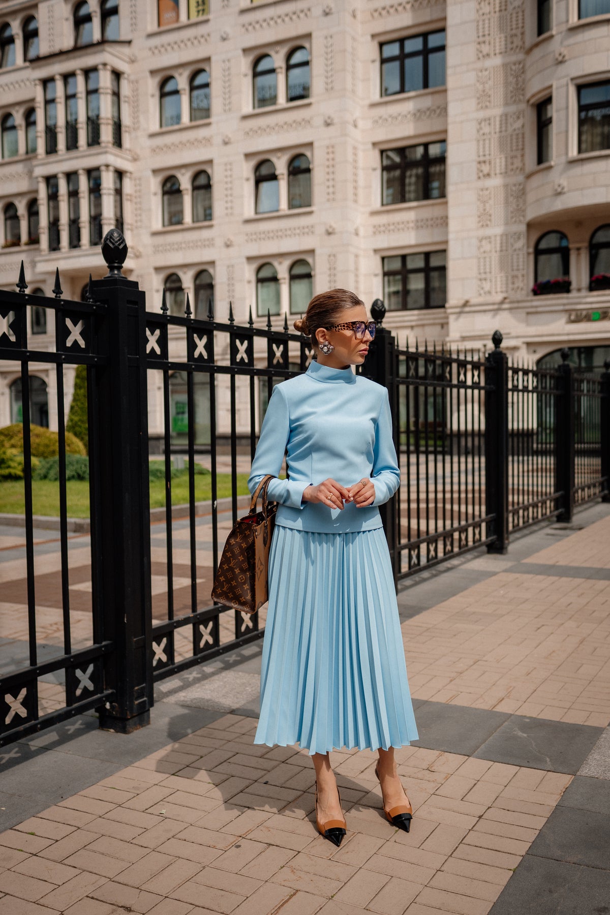 Light Blue Pleated Skirt and Top Set