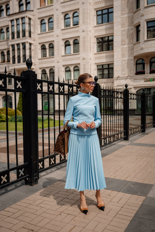 Light Blue Pleated Skirt and Top Set