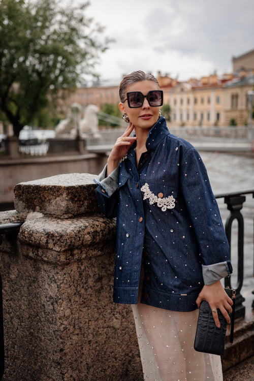Denim Jacket with Hand Embroidery