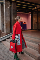 Red Wool Coat with Handcrafted Mink Fur Artwork