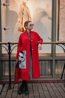 Red Wool Coat with Handcrafted Mink Fur Artwork