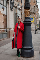 Red Wool Coat with Handcrafted Mink Fur Artwork