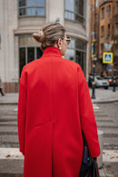 Red Wool Coat with Handcrafted Mink Fur Artwork