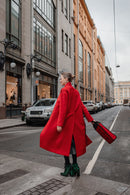 Red Wool Coat with Handcrafted Mink Fur Artwork