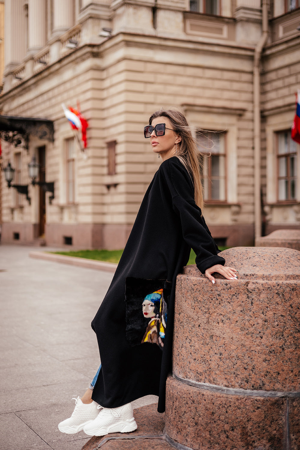 Hand-Embroidered Wool & Cashmere Coat with Mink Fur
