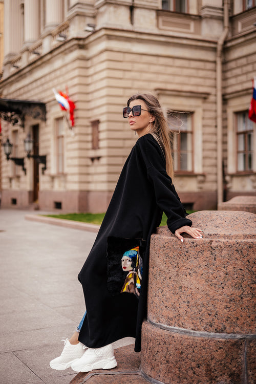 Hand-Embroidered Wool & Cashmere Coat with Mink Fur